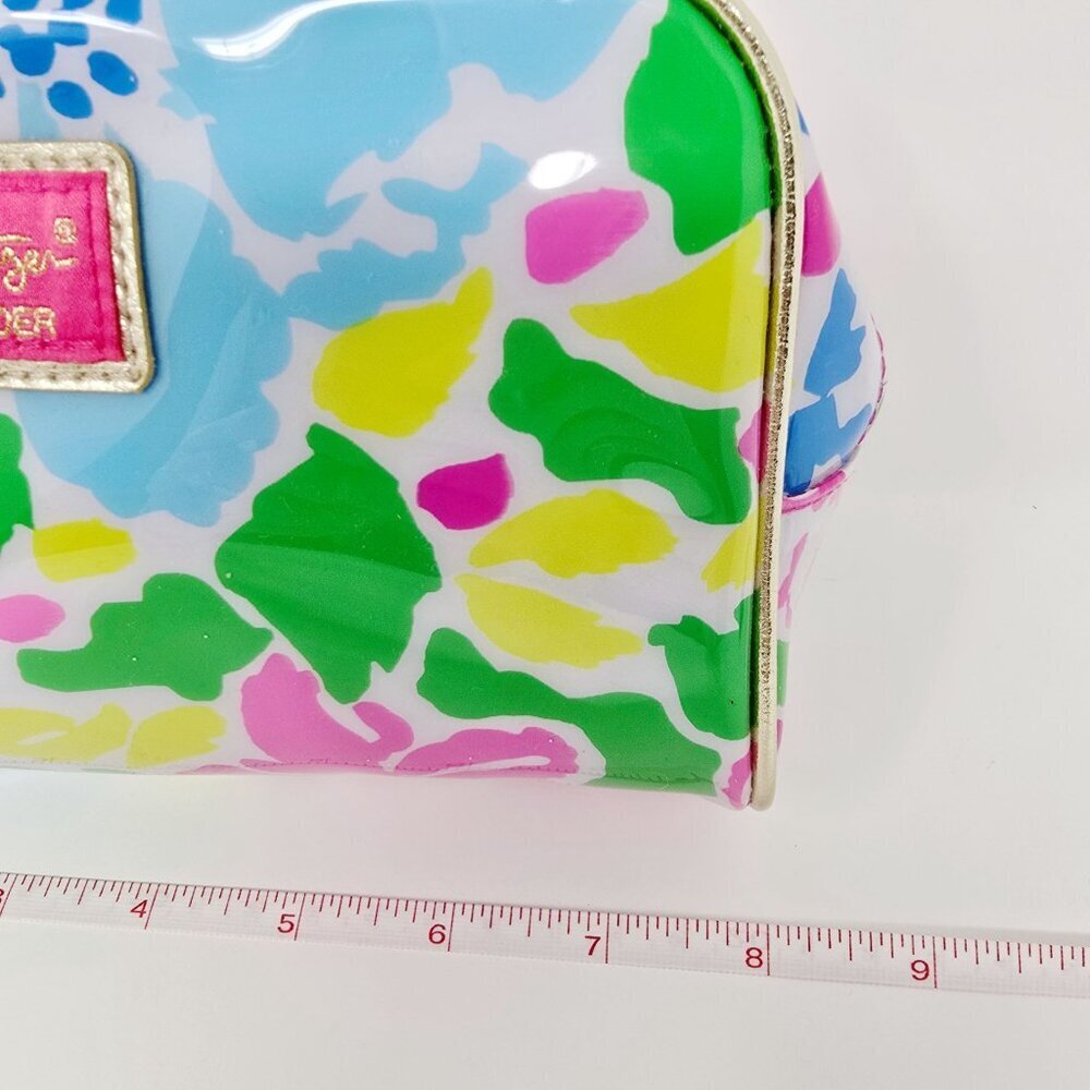 Lilly Pulitzer ✦ Floral Vinyl Cosmetic Bag ✦ Estée Lauder Pink Lining Gold Zip - Picture 5 of 7
